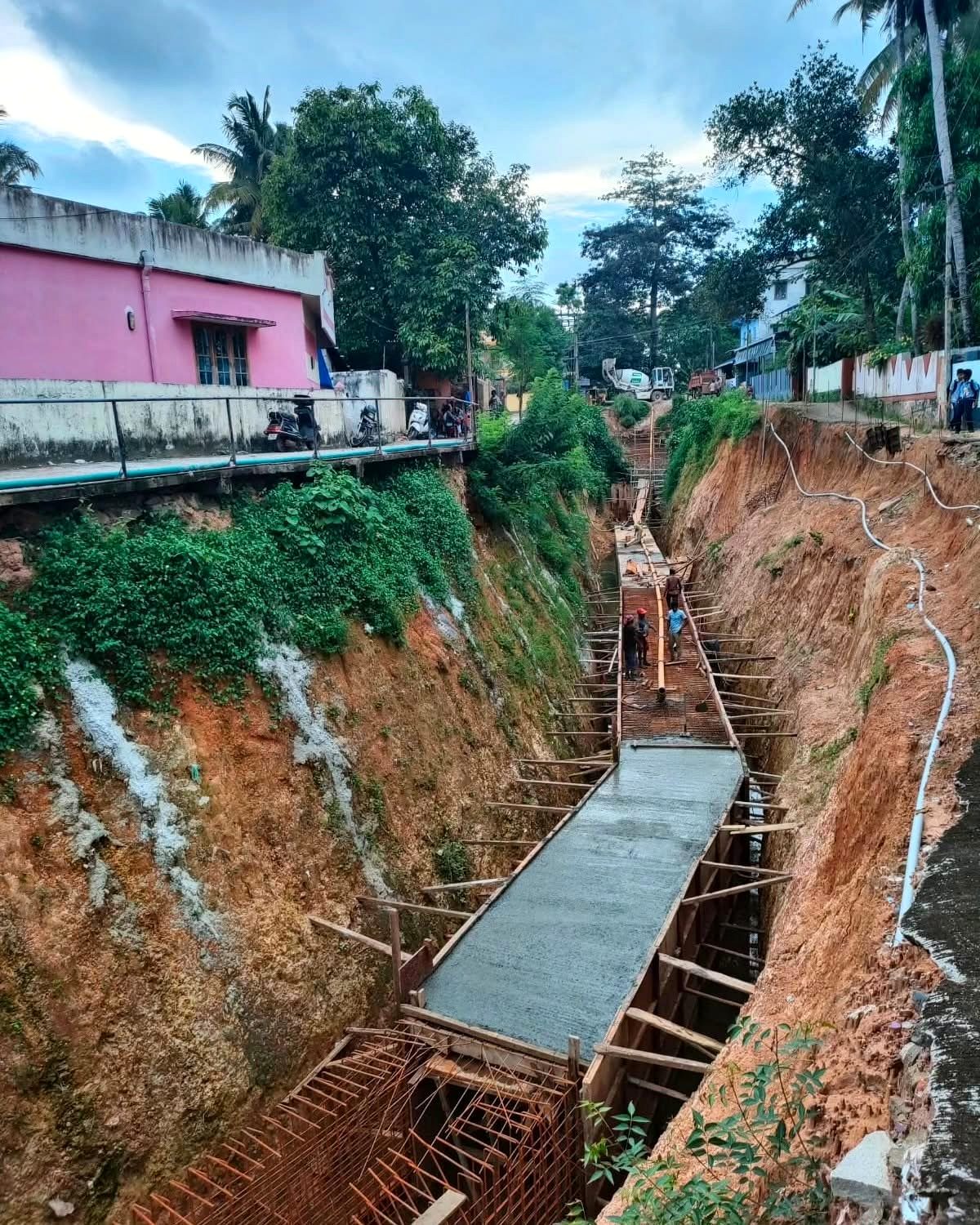 Concrete deck cast over the cut and cover channel on the Vellayani North Channel